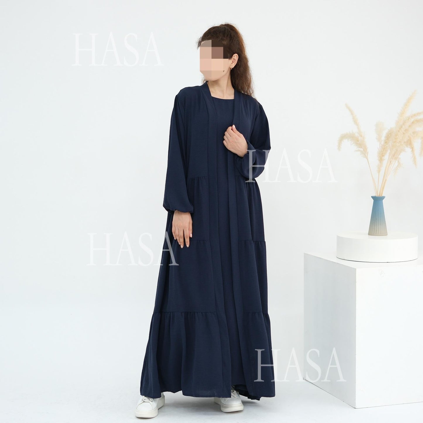 HA6559  Solid Color Loose Robe Dress Two-piece Set