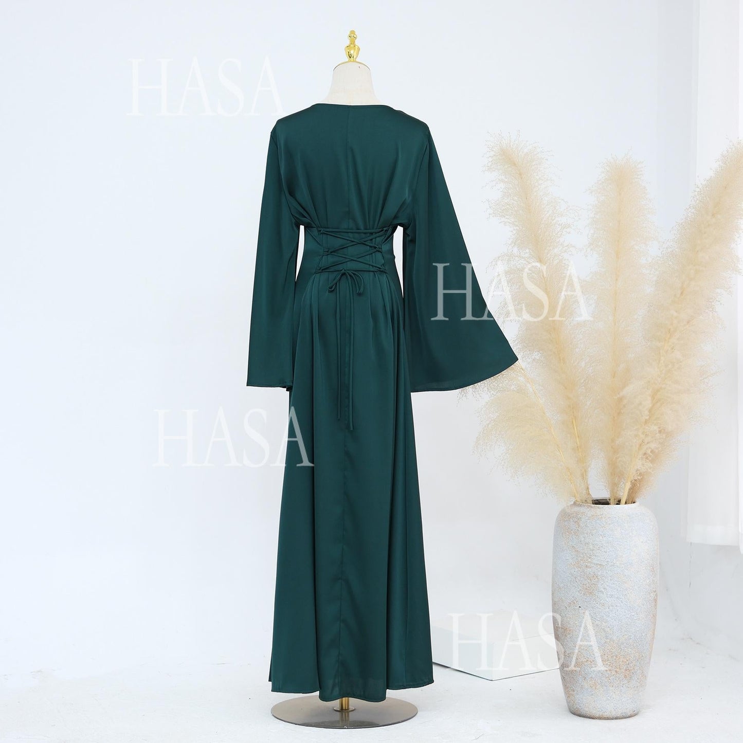 HA5870 Elegant drape two-piece robe dress-Light luxury street style abaya girl