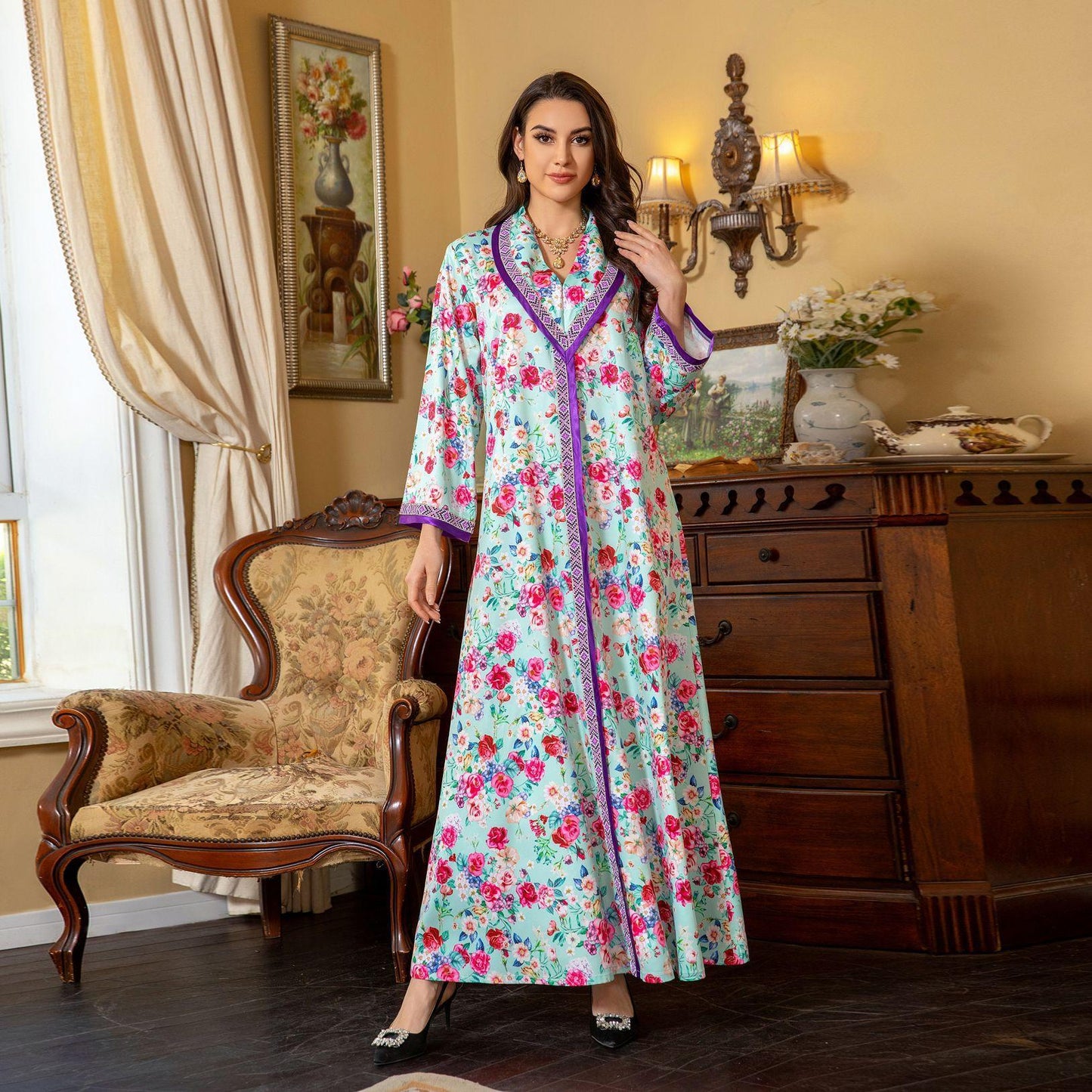 HAYA HAYA1079 Fashion Printed Hot Diamond Dress