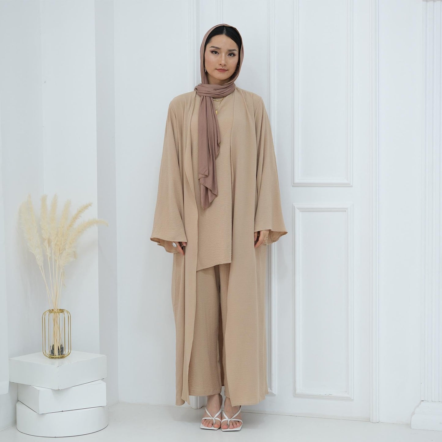 HA5107 Classic Solid Color Three-piece Suit - Loose Long Design Combination