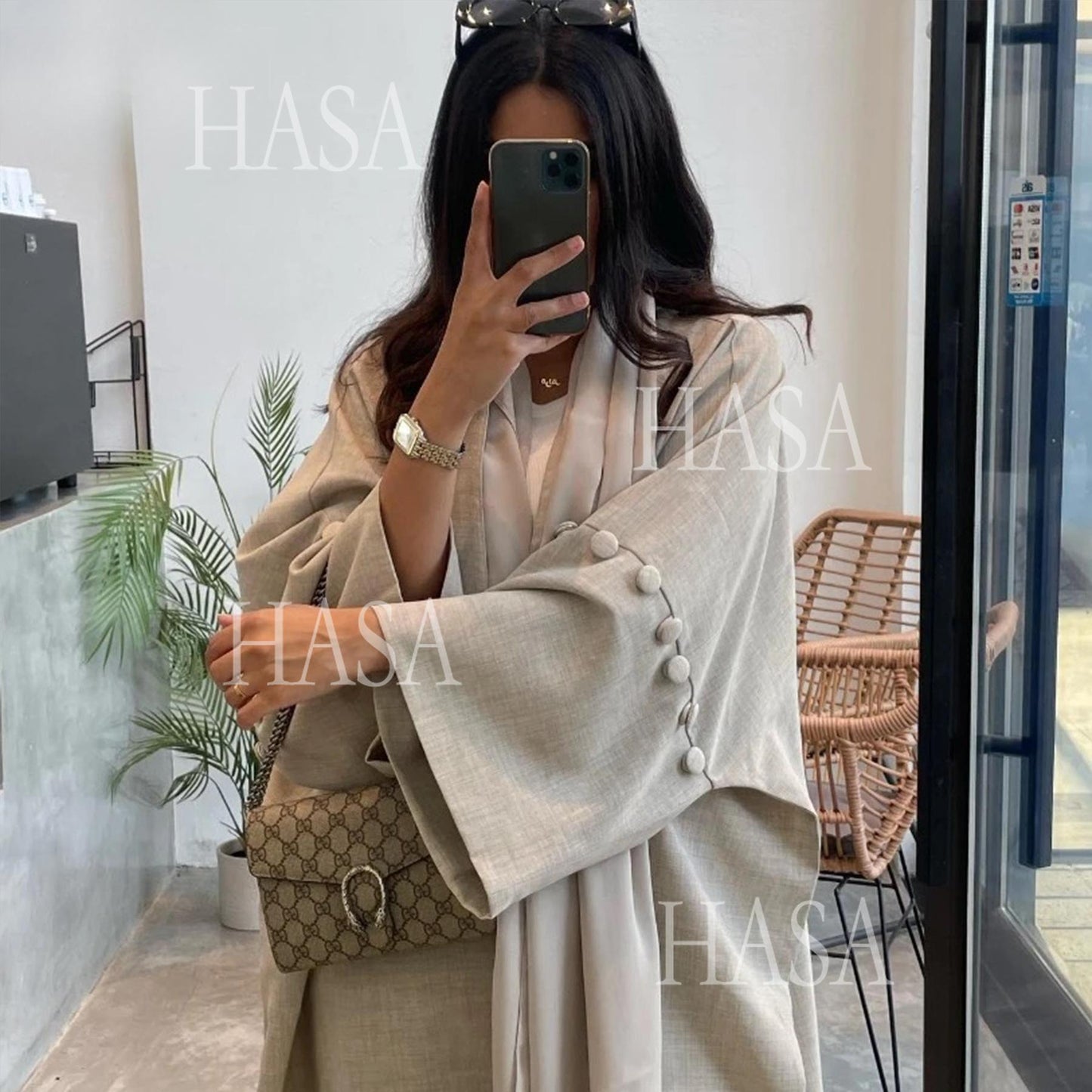 HA6561 Simple Style Large Size Long Cardigan Robe