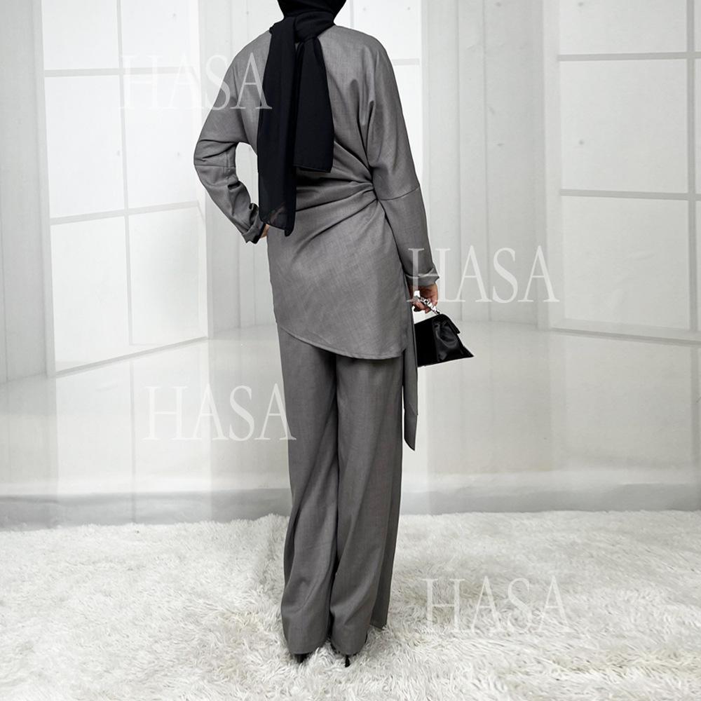 HS5856 High-end Imitation Linen Two-piece Suit (excluding Headscarf), Fashionable and Comfortable New Experience