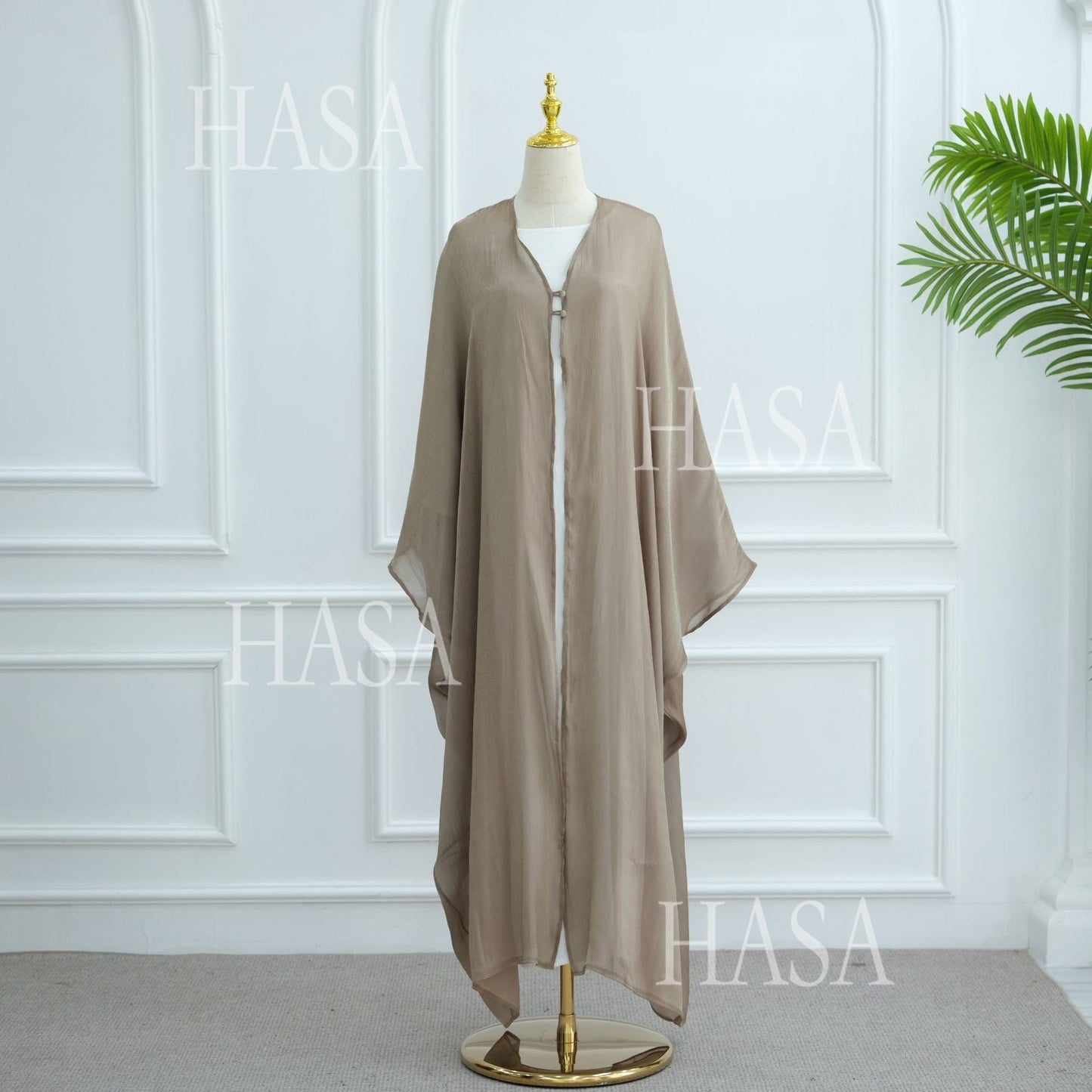 HA6534 Elegant Island Wrinkle Texture Solid Color Cardigan Robe