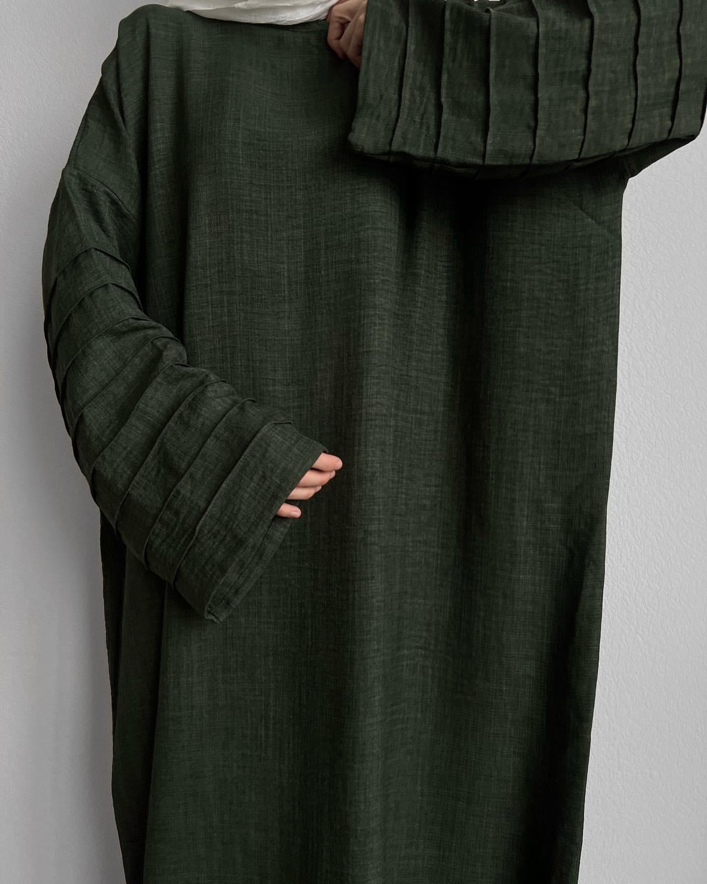 HAYA HA1179 Loose Fit Large Crepe Abaya Dress with Belt