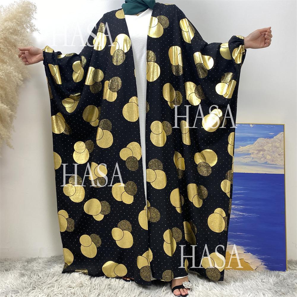 HA6587 Gilded Pattern Cardigan Robe with Bat Sleeves and Loose Flowing Design