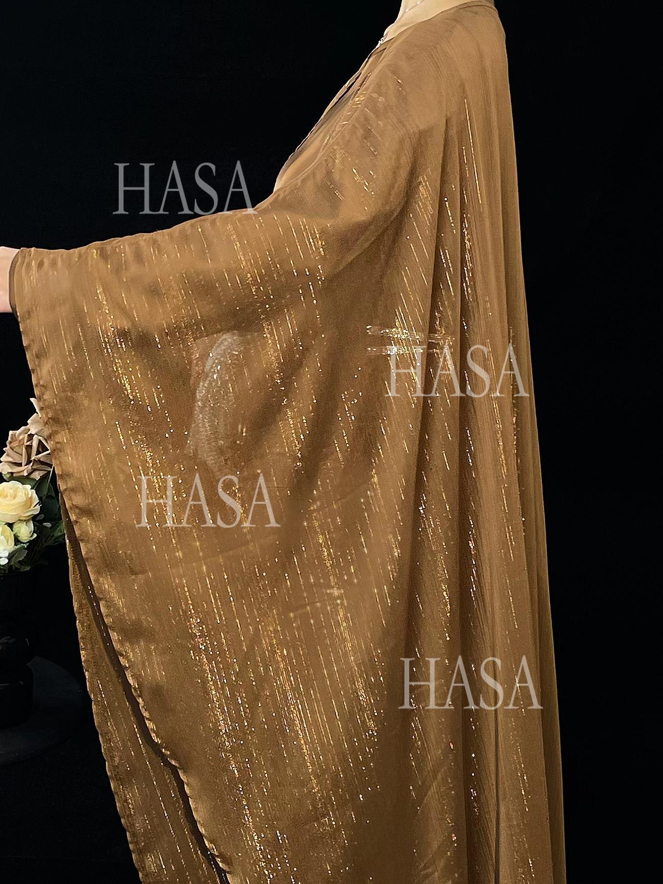 HA6571 Gold embellished long Abaya skirt set