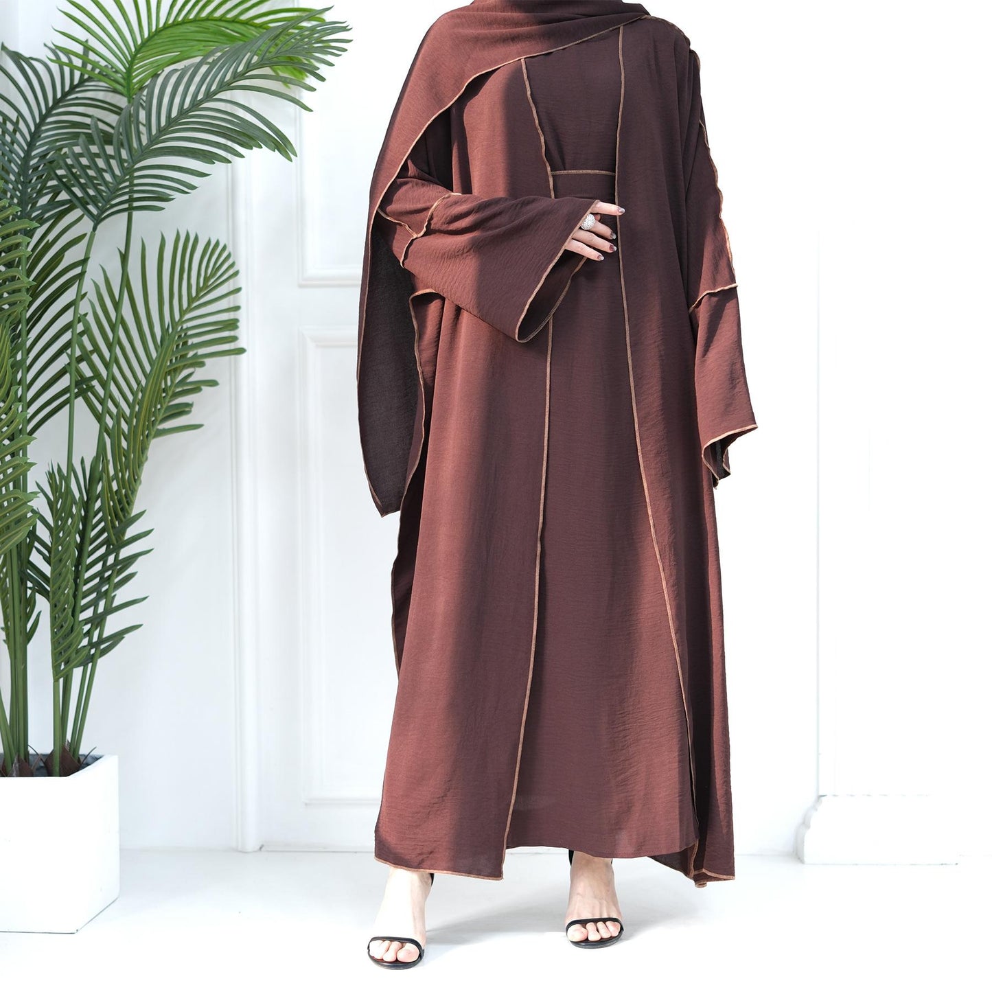 HAYA HA1095 3pcs Set Cardigan+without Sleeves Inner Dress+Hijab