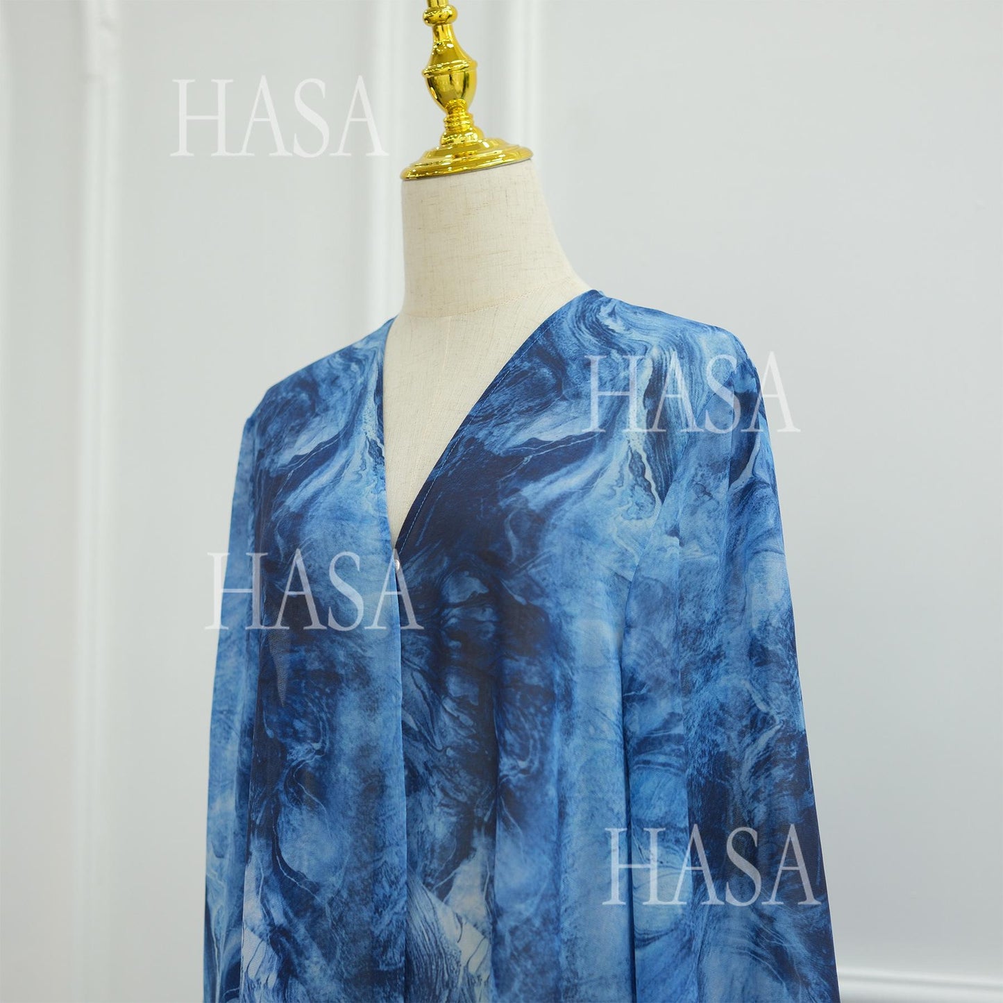 HA6551 Printed Abaya Cardigan with Matching Scarf Two-Piece Set