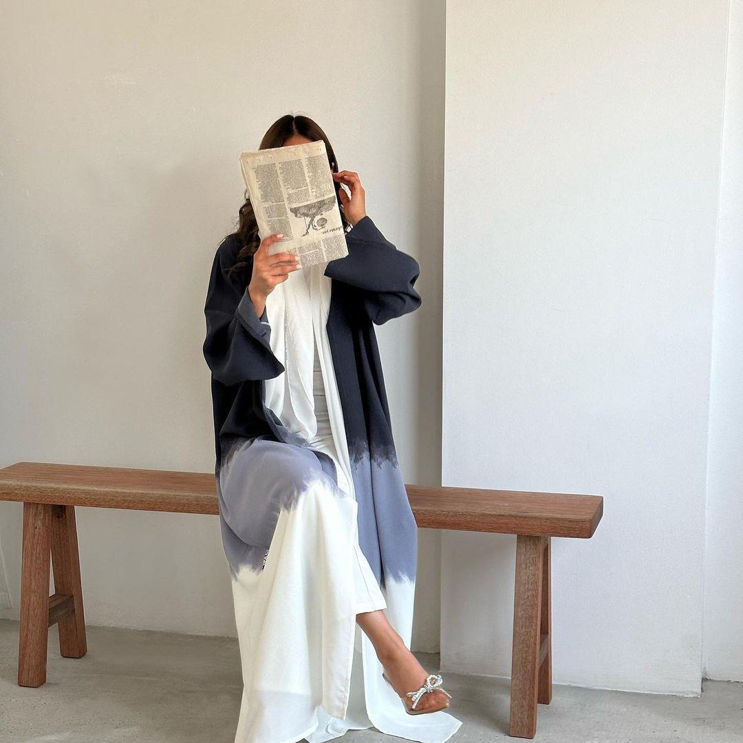HAYA HA1096 Muslim Tie-dyed Cloak Cardigan Dress Abaya