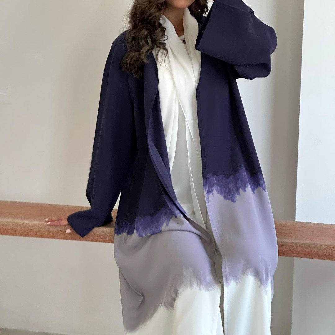 HAYA HA1096 Muslim Tie-dyed Cloak Cardigan Dress Abaya