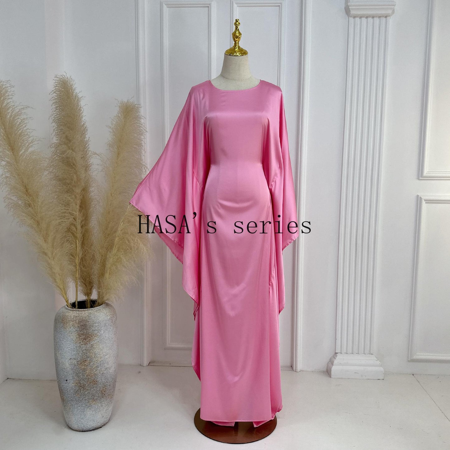 HA1504 Satin Batwing Sleeve Kaftan with Inner Belt