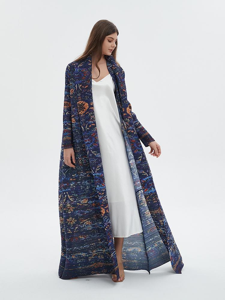 HS6717 Midnight Tapestry  Blue Printed Abaya with Artistic Motifs