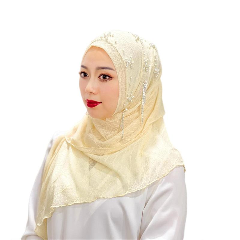 HAYA HA1107 Solid Color Headband Gold Thread Bead Flower Shawl Hat Headband