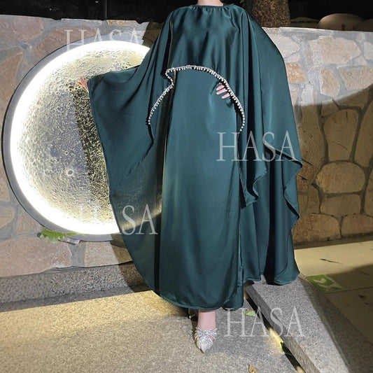 HA6476 Long Sleeves Glossy Robe with Pearl Embellishment