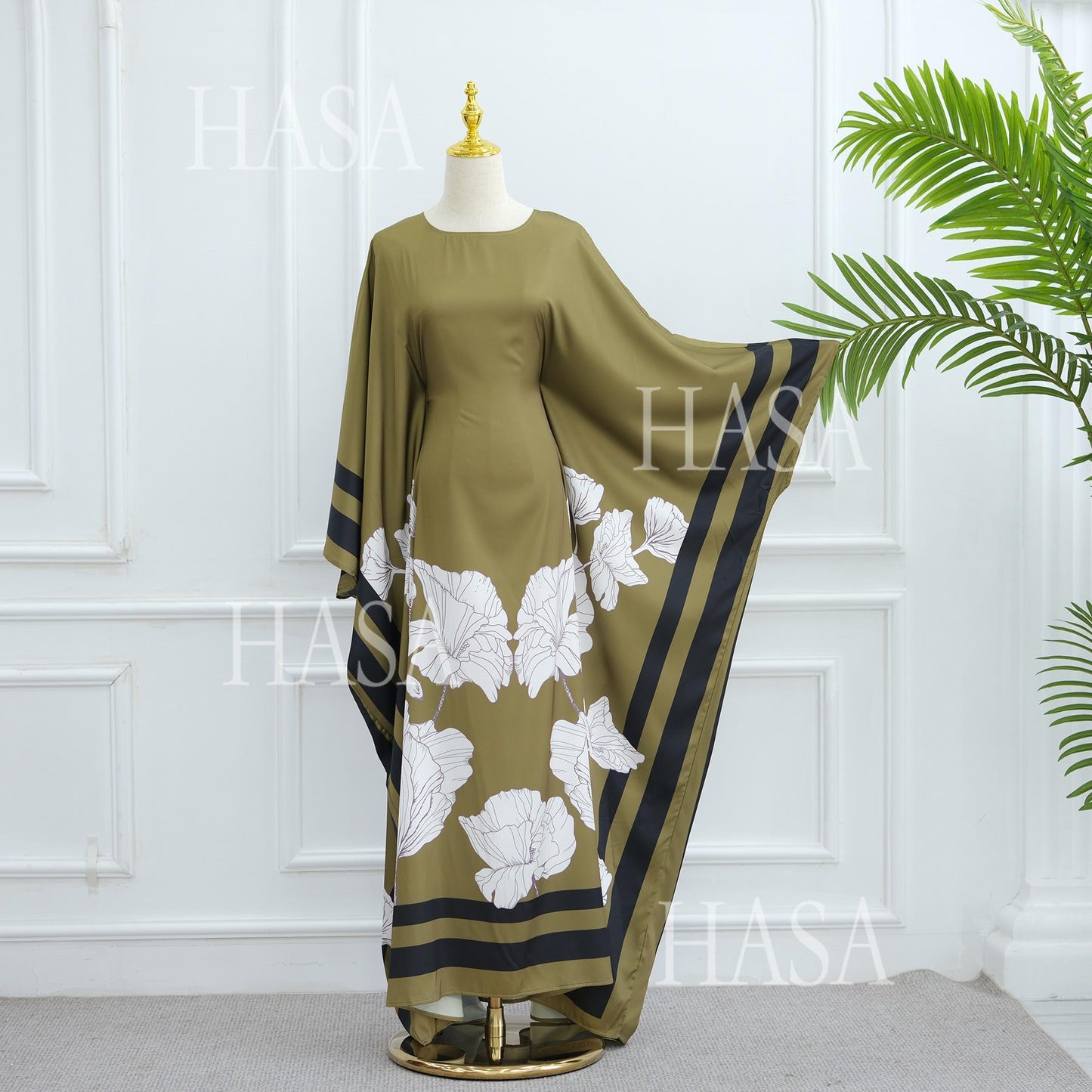HA6556 Colorblock Print Cardigan Robe Dress