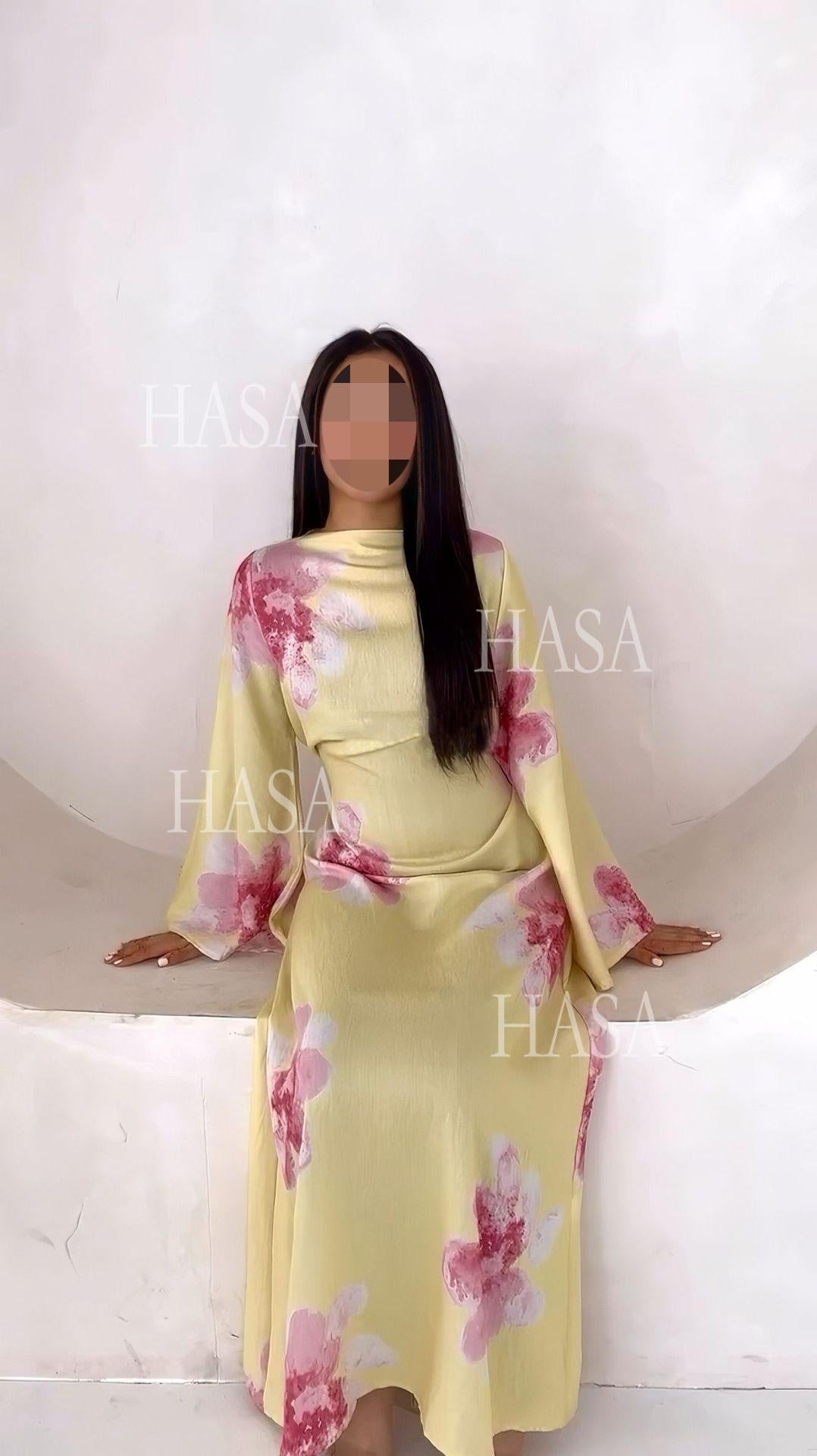 HA6503 Long-sleeved Waist-length Printed Dress (one Piece)