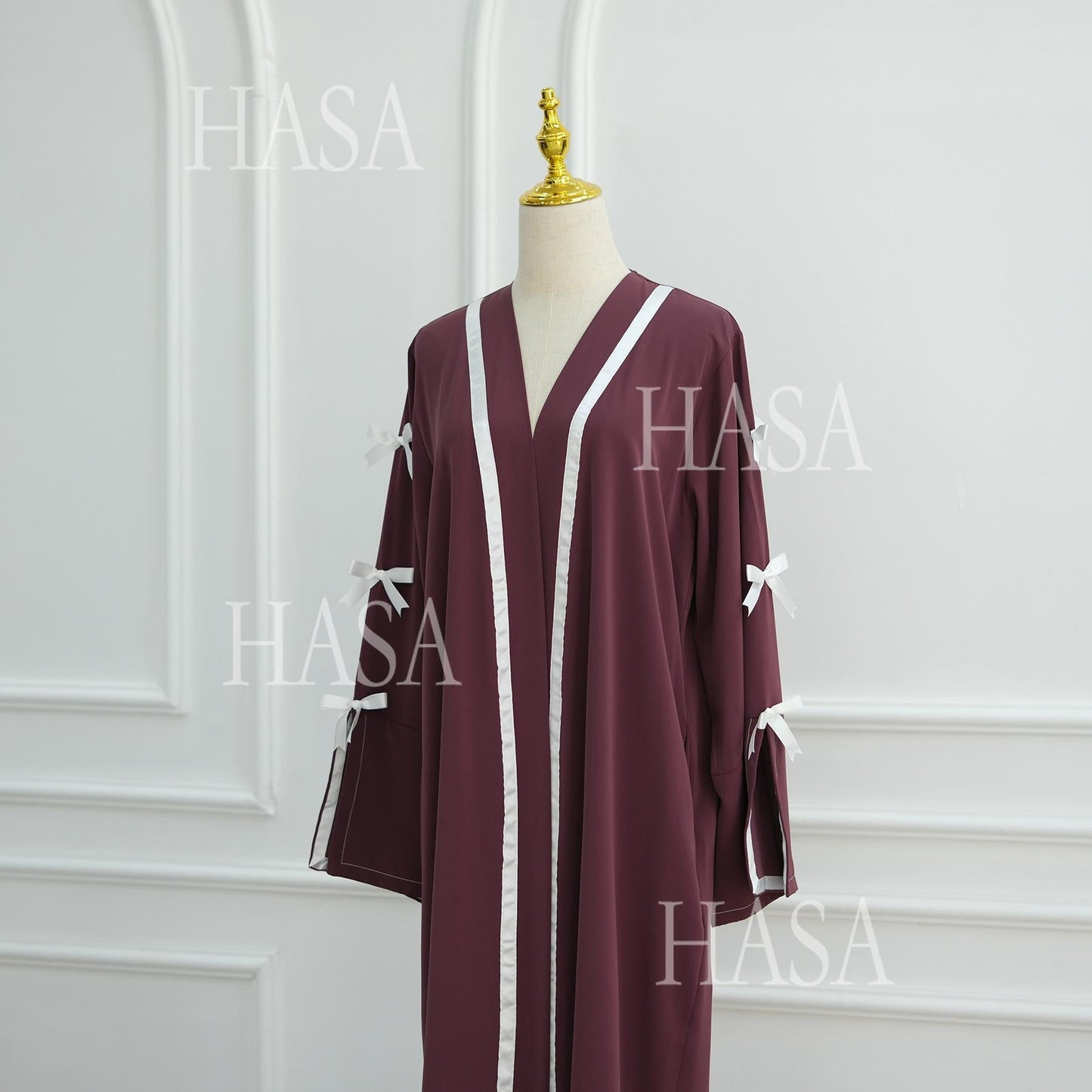 HS6520 Cardigan-Morgenmantel Mit Schleife (Kopftuch Nicht Inbegriffen)