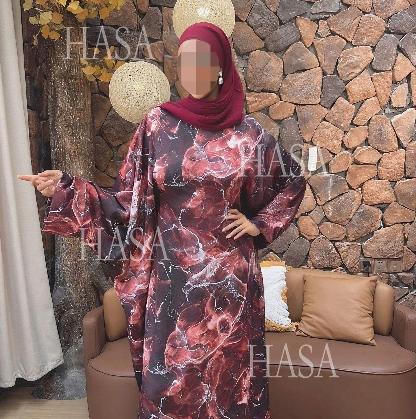 HA6621  Printed Long-sleeved Dress (with Optional Headscarf)