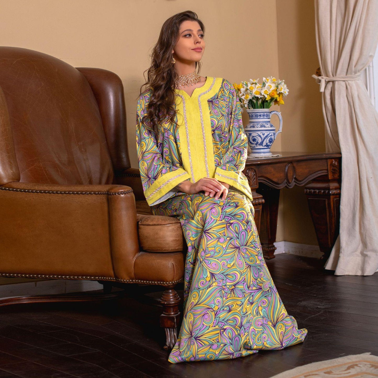 HAYA HAYA1074 Muslim Embroidered Hot Diamond Dress