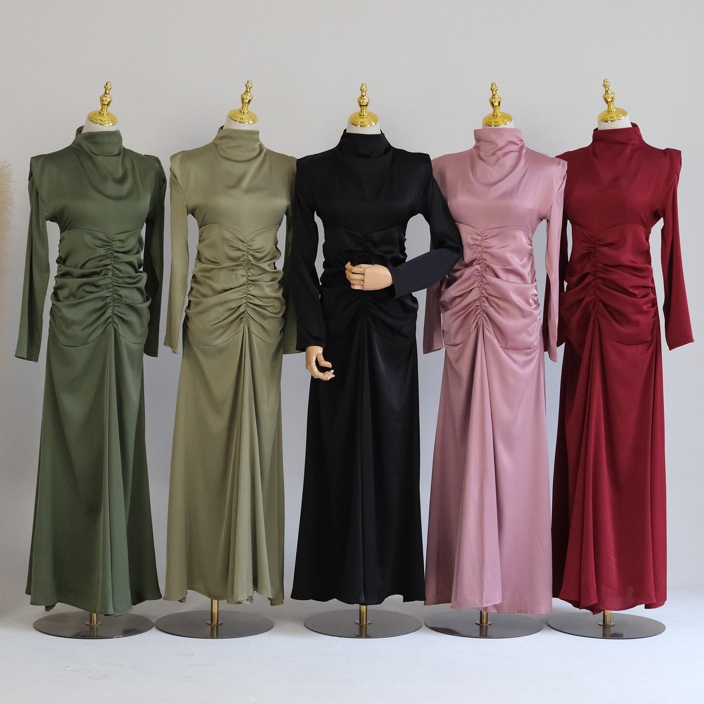 HAYA HAYA1020 Solid Color High Neck Slimming Robe Dress