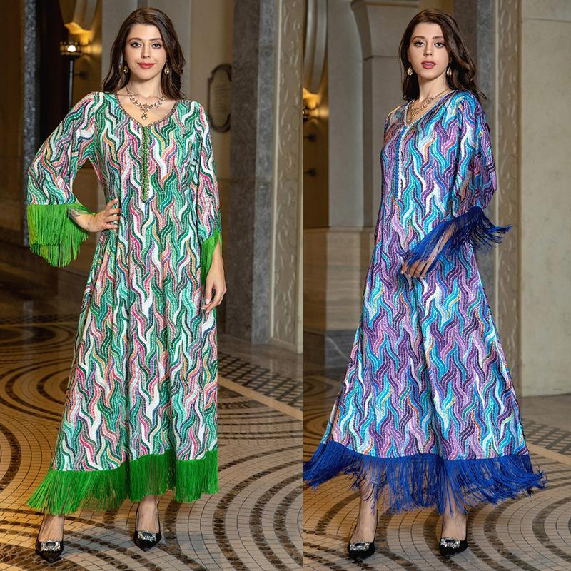 HAYA HAYA0521 Middle East Arab Dubai Muslim Robe Ladies Printed Casual Jalabiya Ethnic Clothing