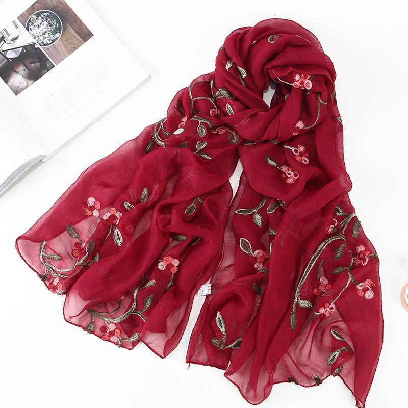 HAYA HA1132 Chiffon Flower Embroidered Scarf