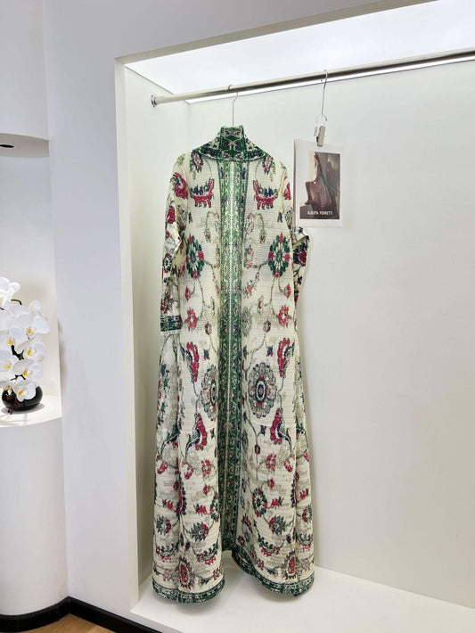 HS6722 Porcelain Dreams  White Abaya with Green & Red Floral Prints
