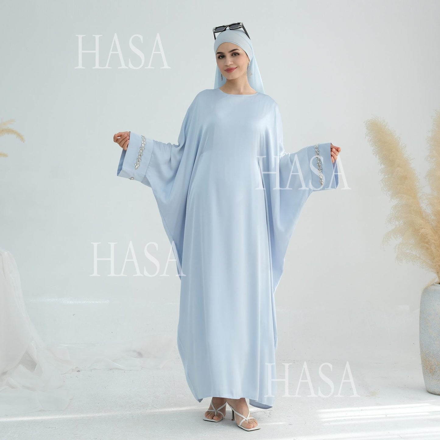 HA5882 A Cardigan Dress with Exquisite Hot Diamond Embellishment and Elegant Details closed abayas