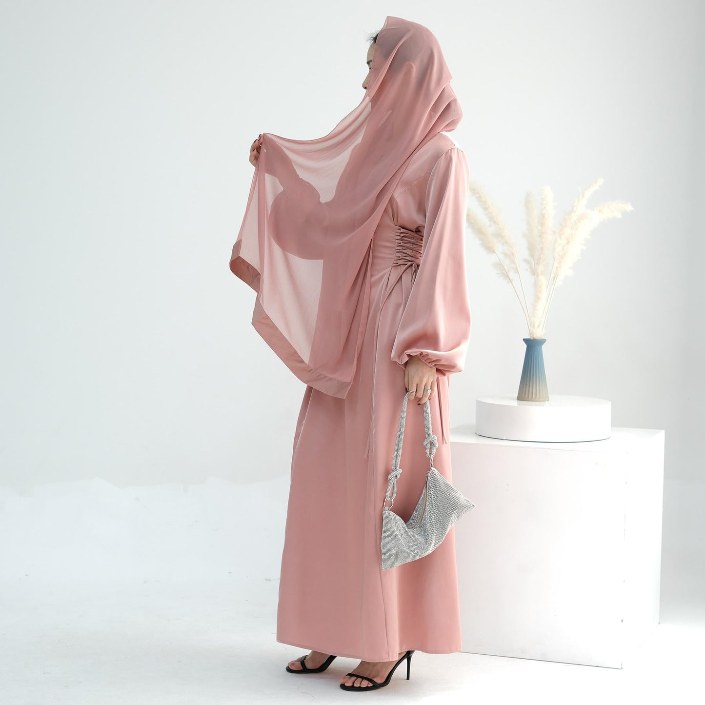 HAYA HAYA0991 Solid Color High-necked Slim Elegant Dress