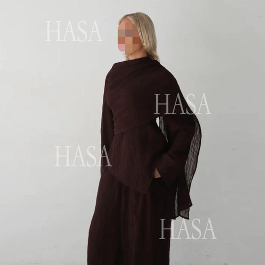 HA6568 Solid Color Design Top + Pants Two-piece Set for Daily Personality Wear