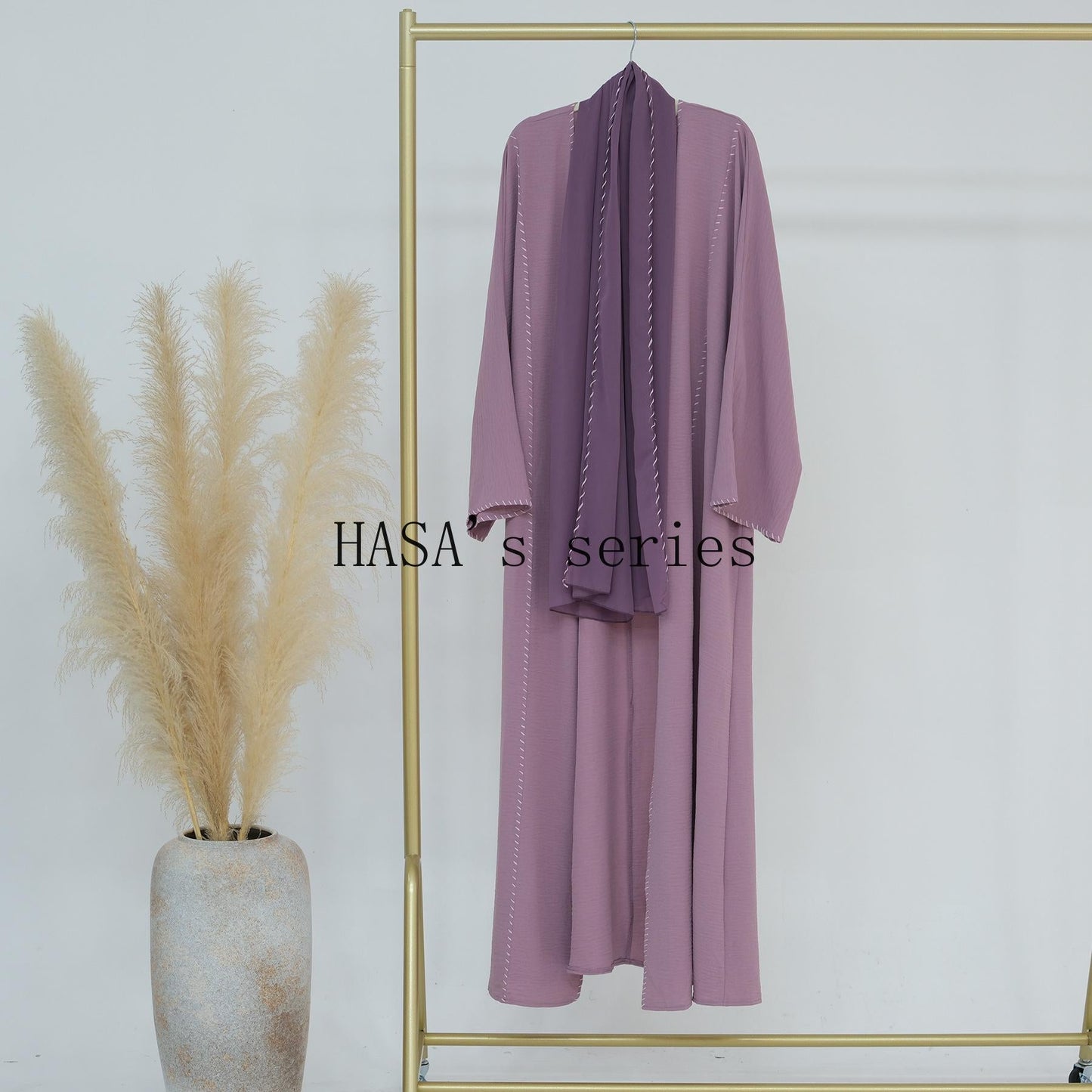 HS4843 Simple Cardigan and Headscarf Two-piece Set.