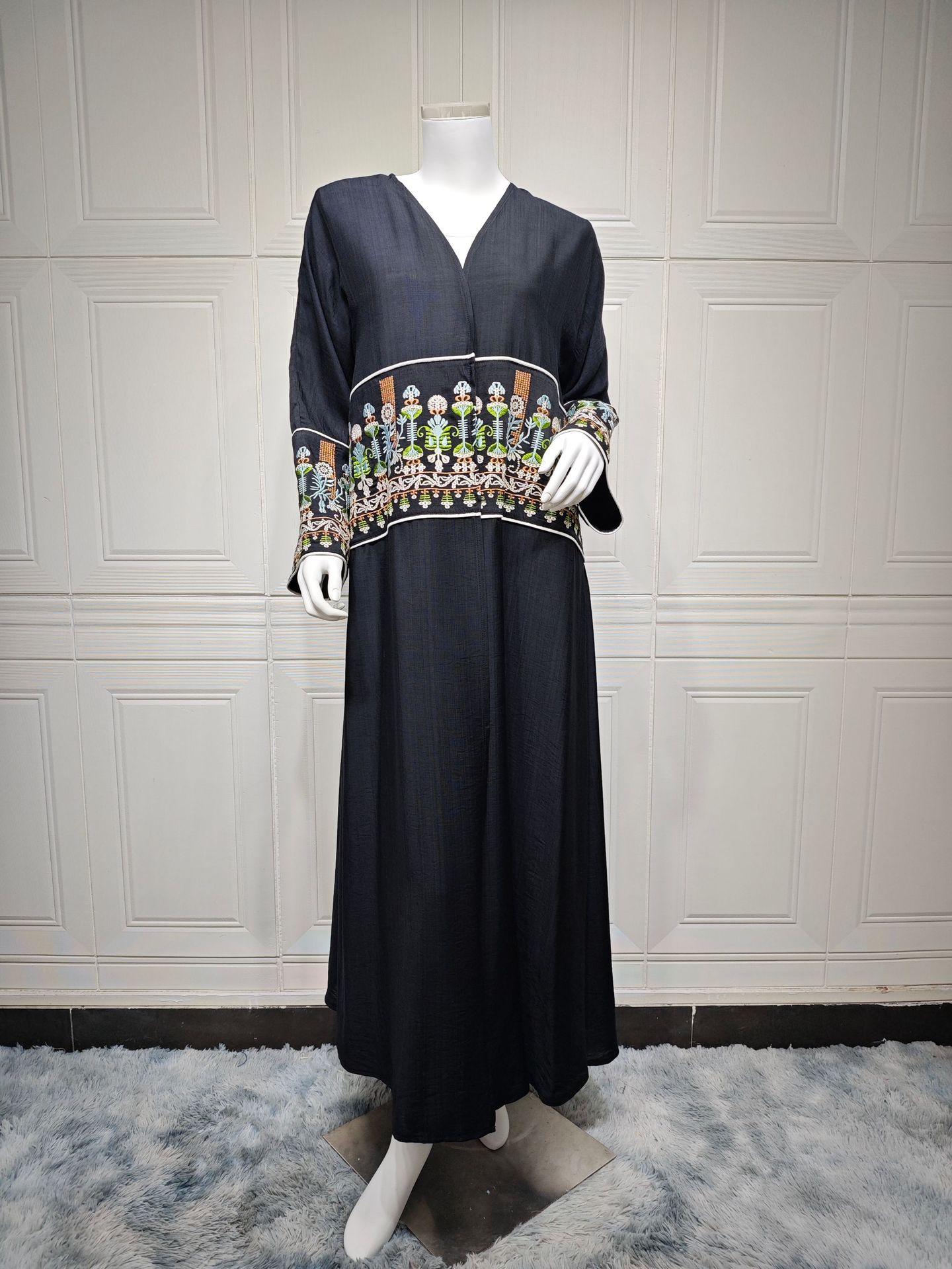 HS5102 Simple Embroidered Long Robe/jacket with A Loose and Comfortable Open-front Design.