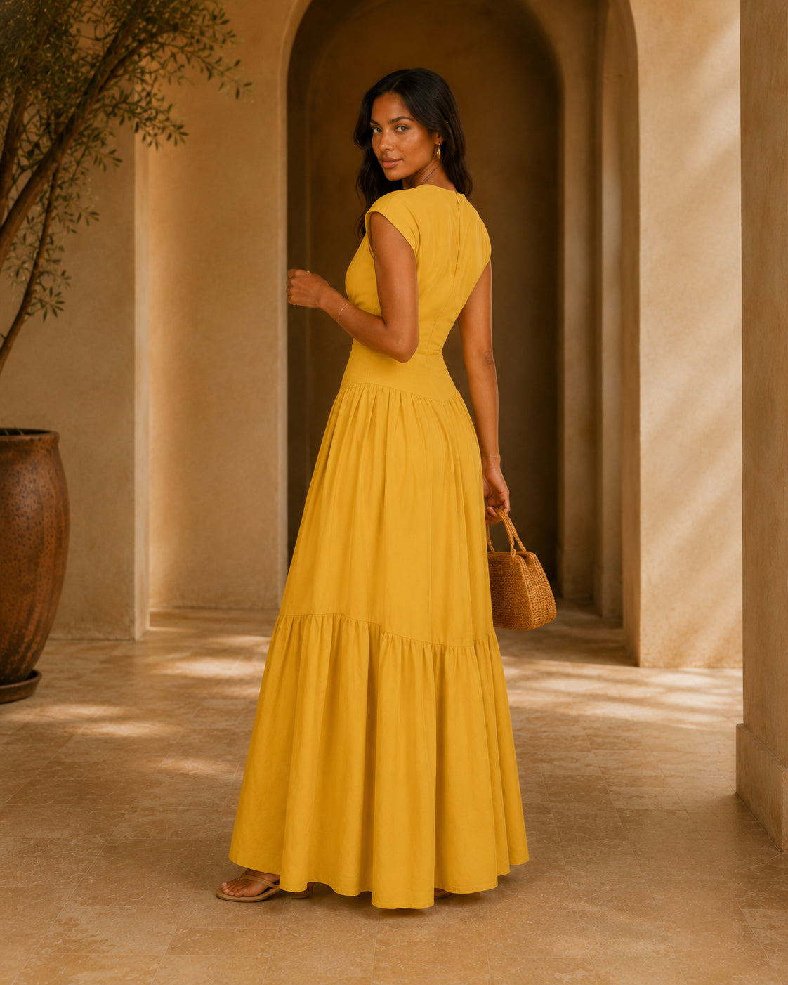 HA1641 Women's Sleeveless Pleated Loose Fit Maxi Dress