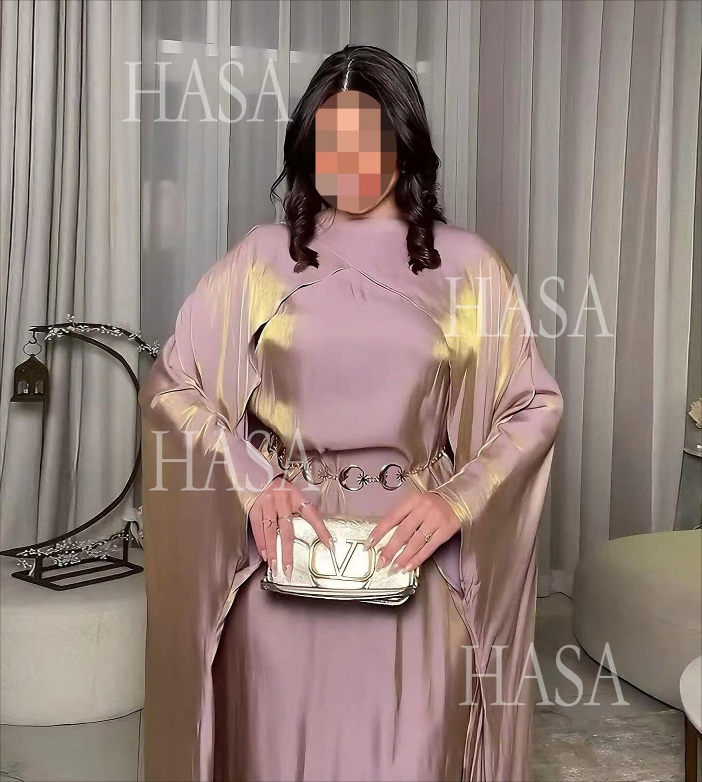 HA6584 Solid Color Beaded Loose Elegant Robe Dress