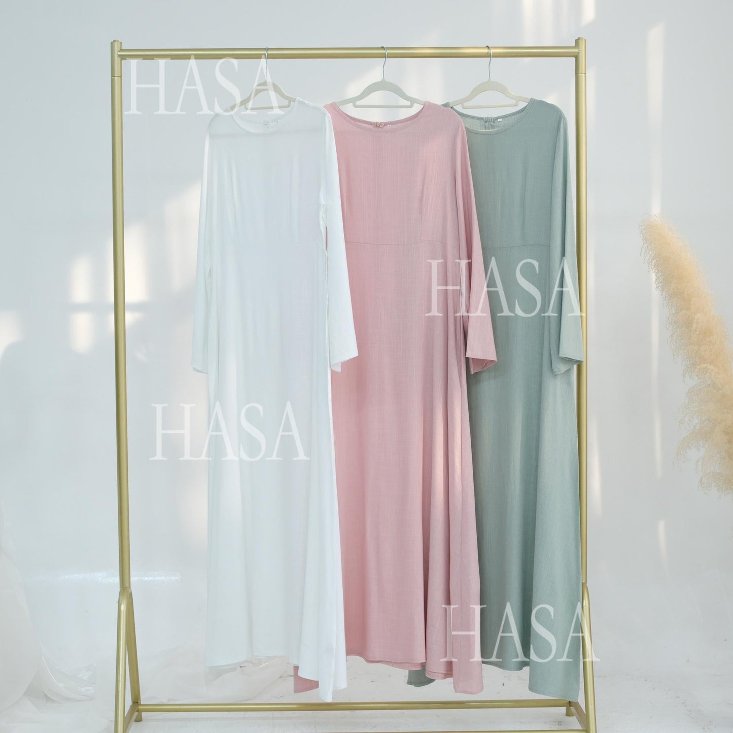 HA6494 Simple Solid Color Linen Bamboo Dress | Lace-Up Design