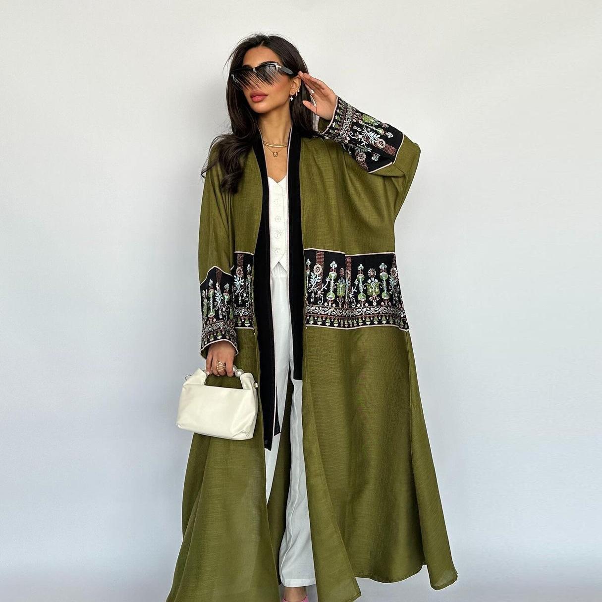 HS5102 Simple Embroidered Long Robe/jacket with A Loose and Comfortable Open-front Design.