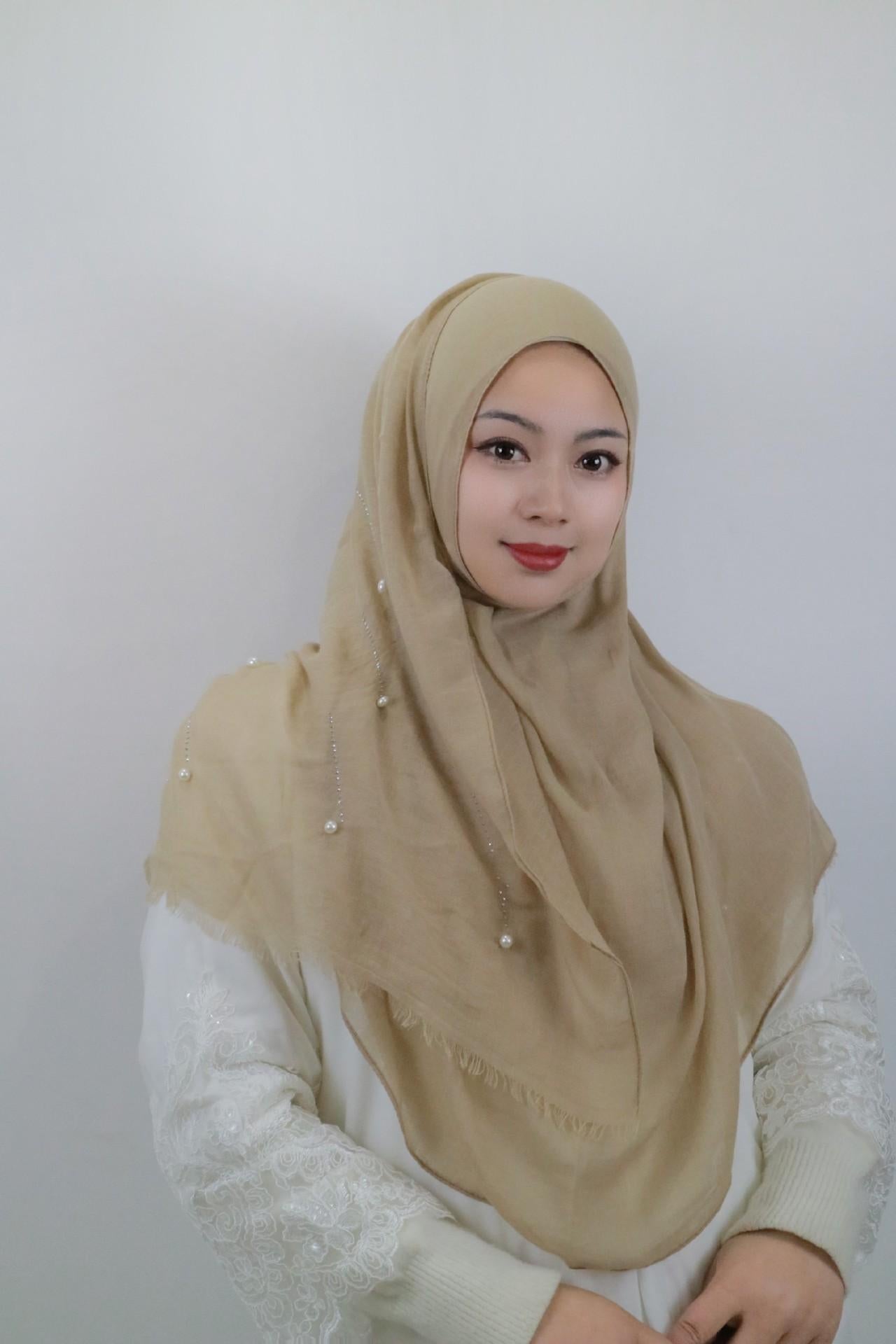 HAYA HA1106 Solid Color Scarf Long Beaded Shawl Headband