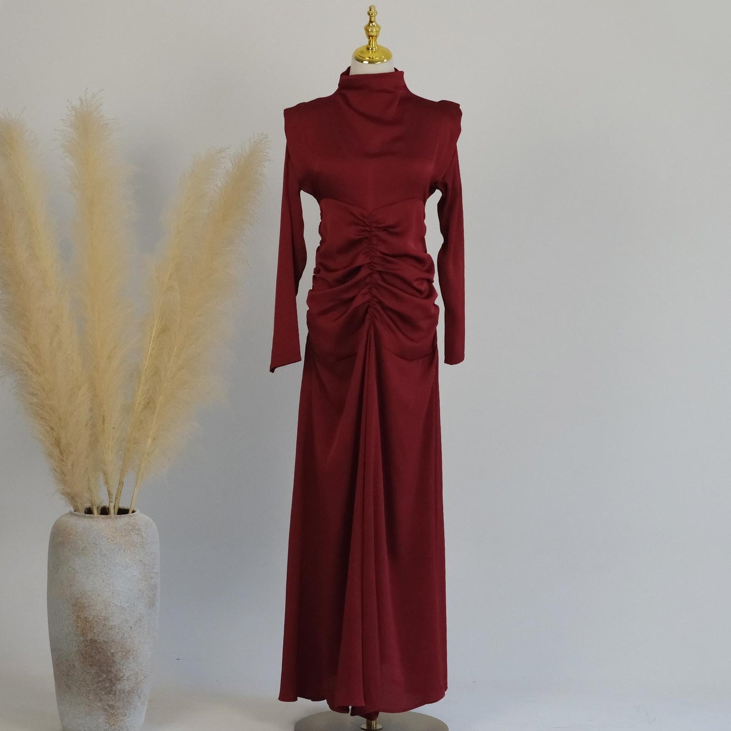 HAYA HAYA1020 Solid Color High Neck Slimming Robe Dress
