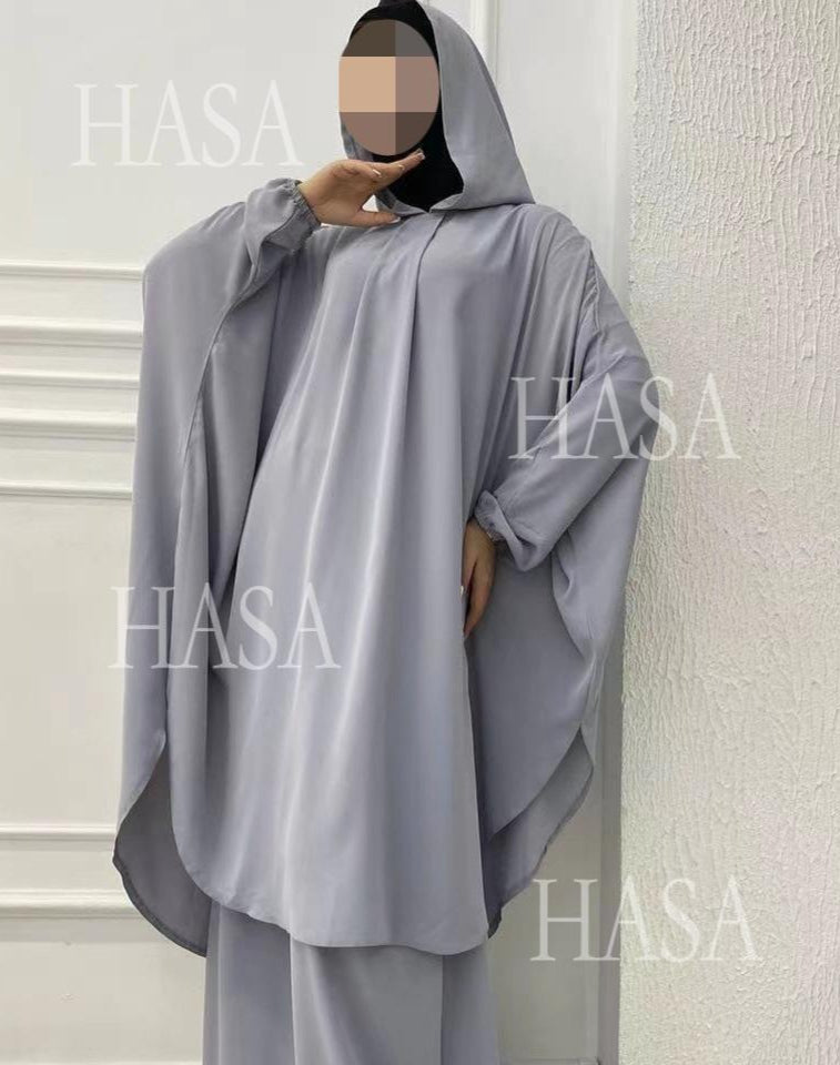 HA6583 Solid Color Long Robe Dress with Wide Swing Design
