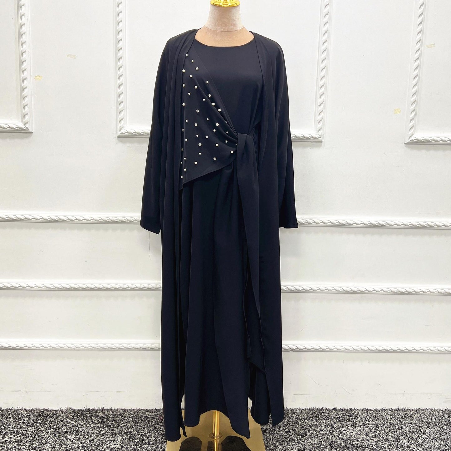 HAYA HAYA1012 2pcs Set Solid Color Cardigan+Inner Dress