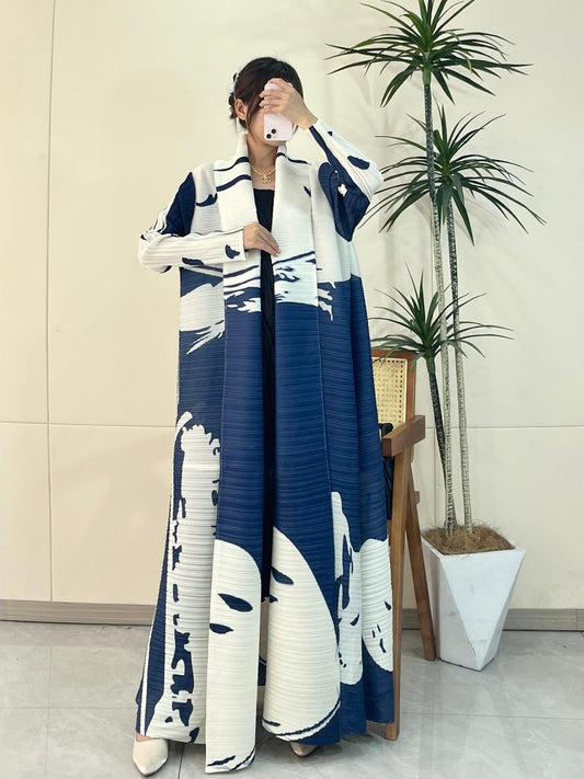 HS6725 Indigo Whispers Navy & White Abstract Printed Abaya