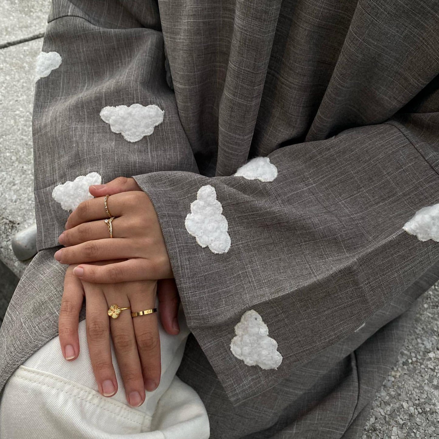 HAYA HAYA0992 Cloud Embroidered Elegant Cardigan Robe