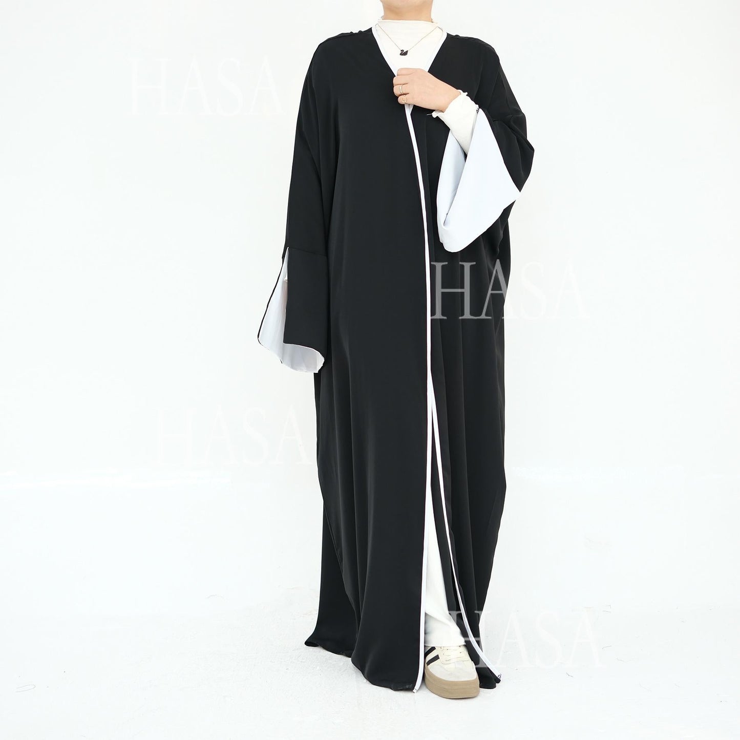 HA5877 The Loose-fitting Robe Has A Lightweight Silhouette That Is Perfect for Any Occasion open abaya outfit