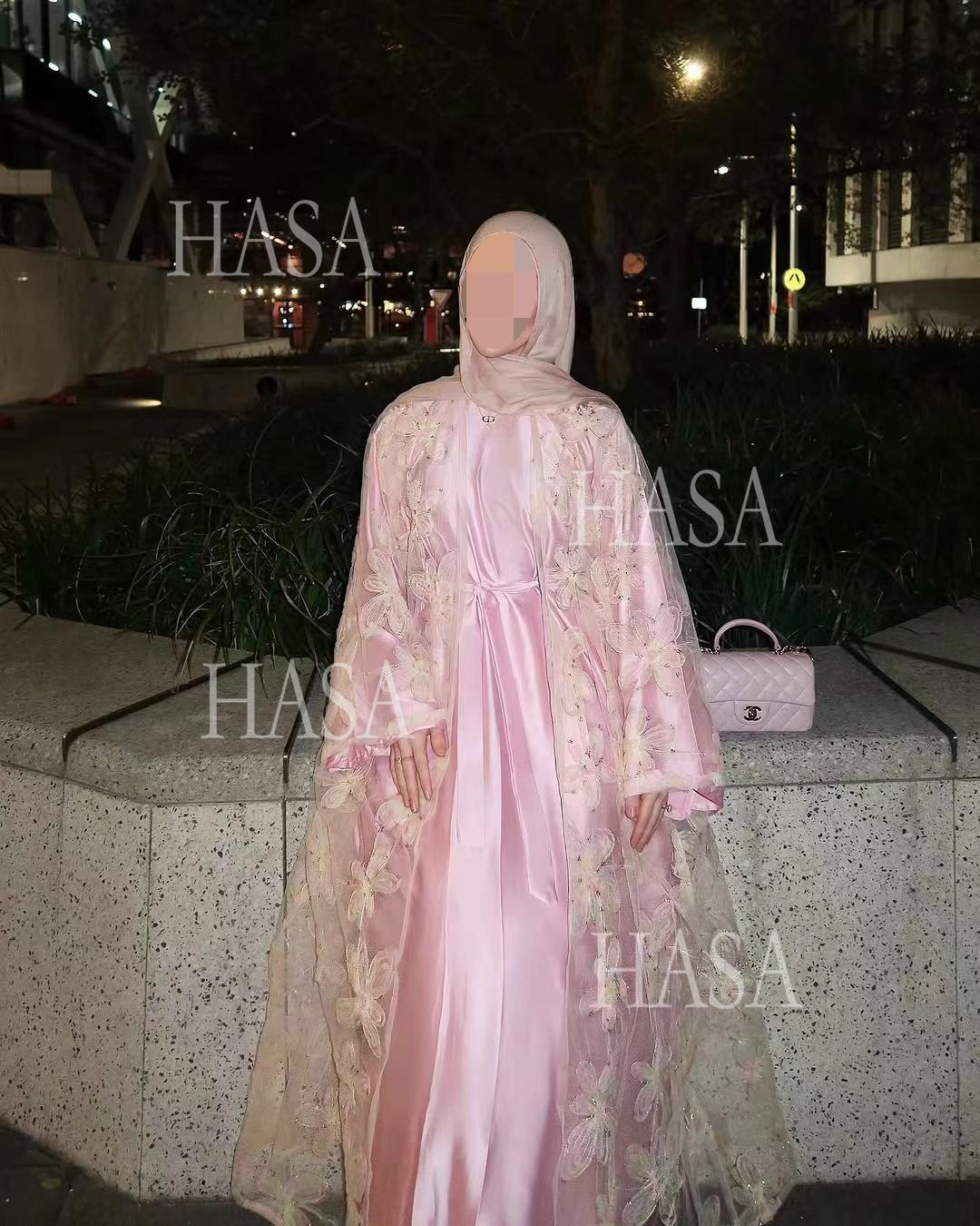 HA6516 Two-piece Maxi Dress with Embroidered Cardigan. Headscarf Not Included.