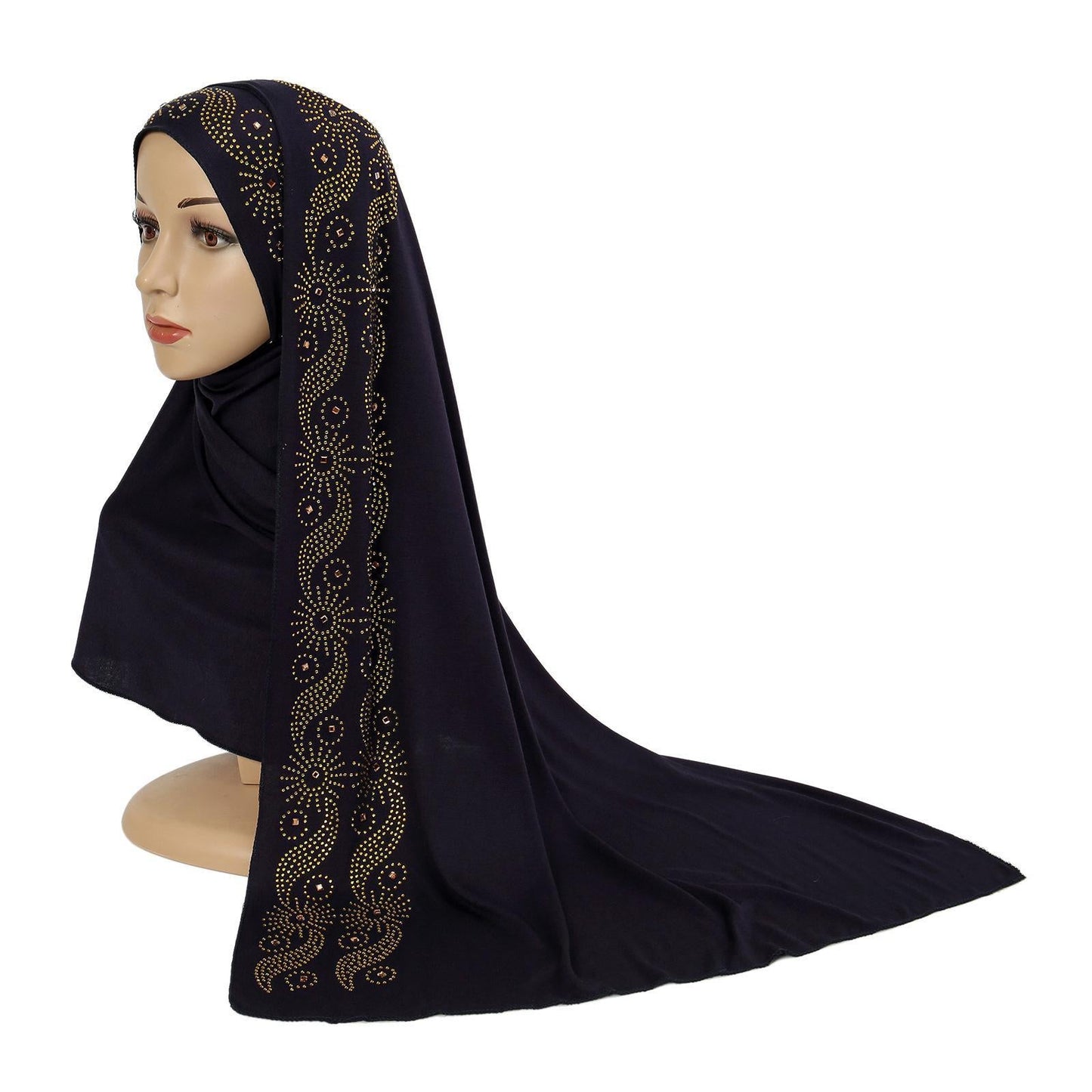 HAYA HA1145 Solid Color Rhinestone Headscarf