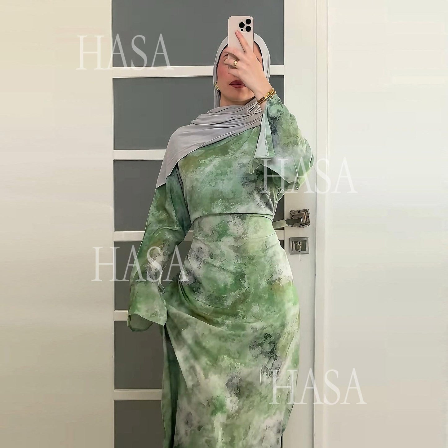 HA6550 Elegant Printed Abaya with Long Sleeves