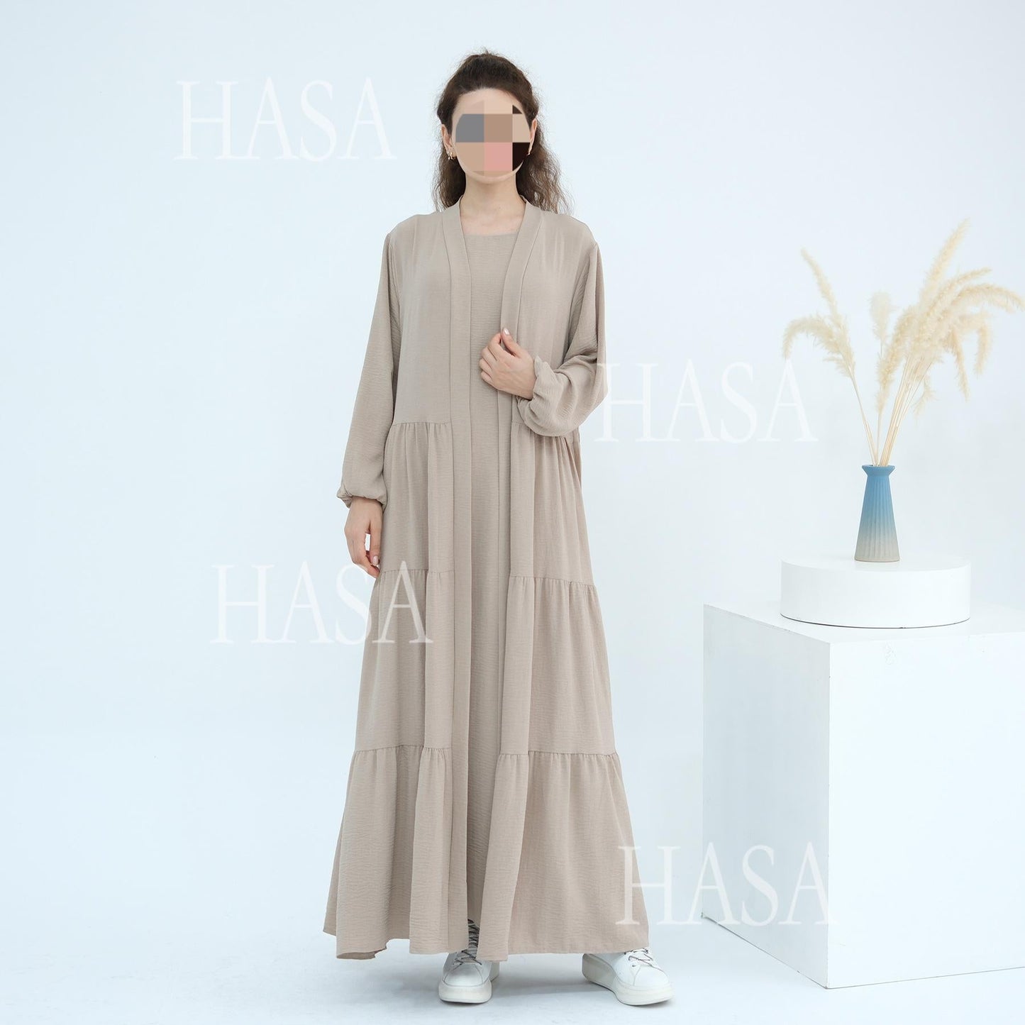 HA6559  Solid Color Loose Robe Dress Two-piece Set
