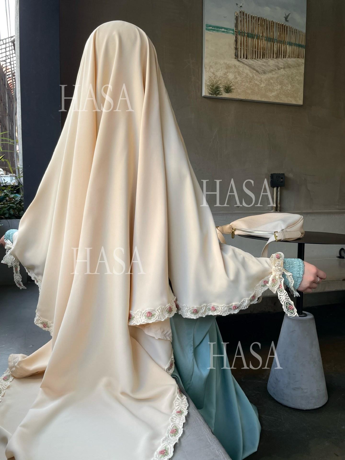 HA6569 Bow-decorated Solid Color Single-layer Headscarf with Three-layer Embroidery