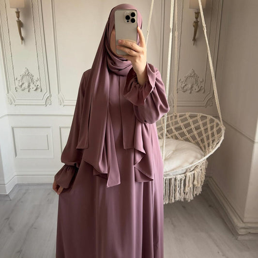 HAYA HA1173 Solid Color Hooded Abaya with Side Pocket