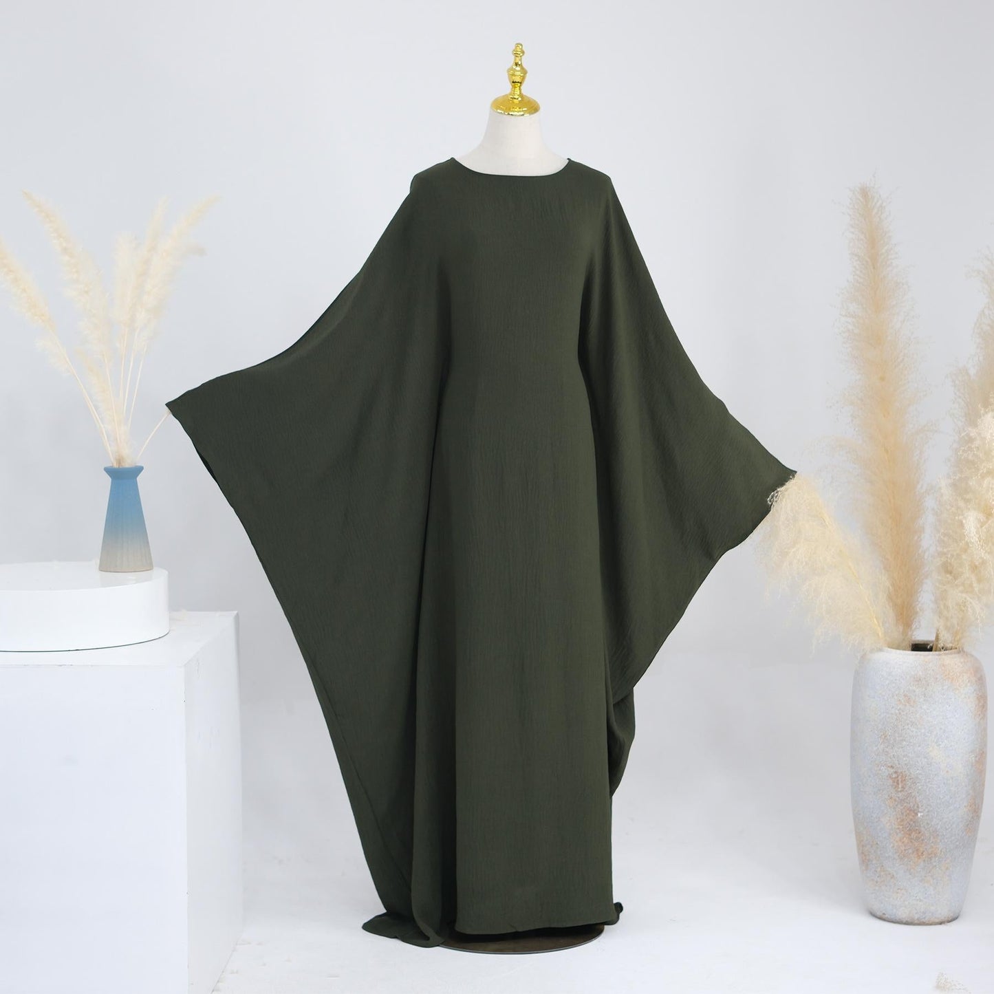 HAYA HAYA0997 Crepe Kaftan with Built-in Belt Waist Bat Sleeves Dress